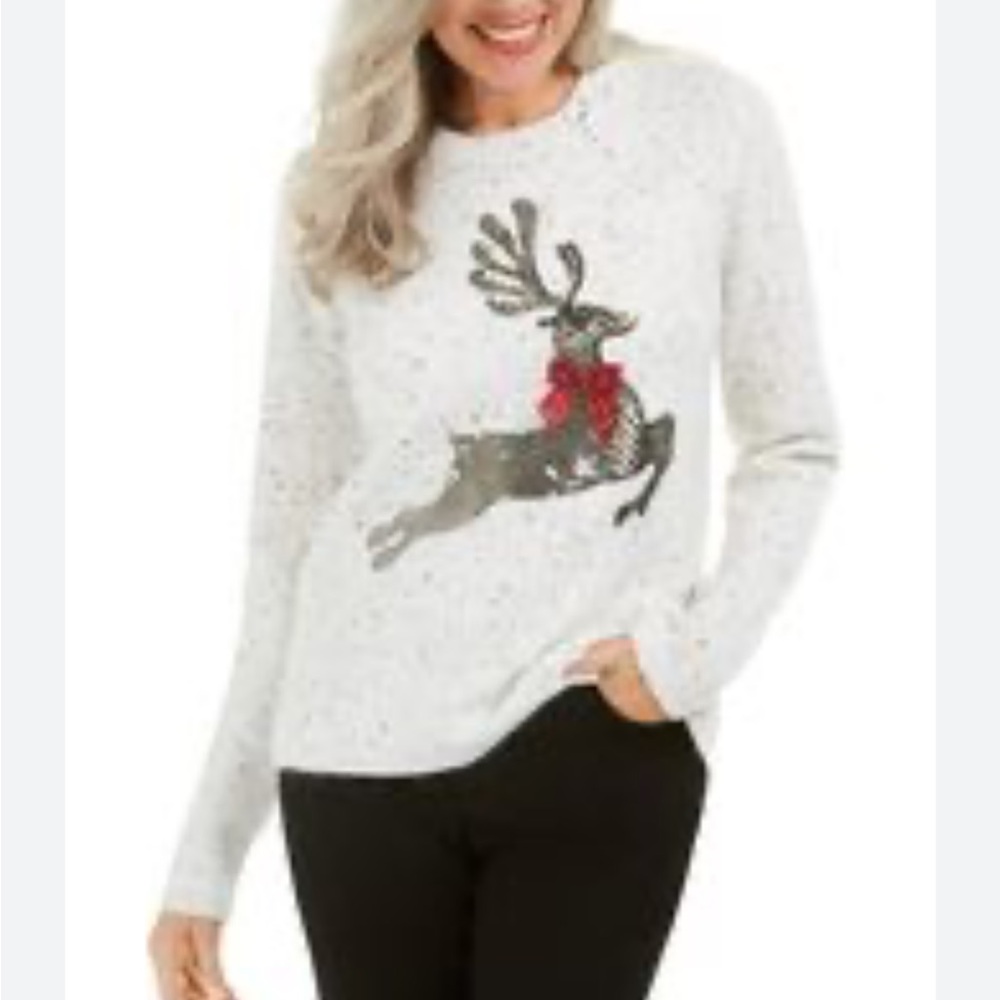 Soft Karen Scott Women's White Reindeer Sweater. EUC. Size S